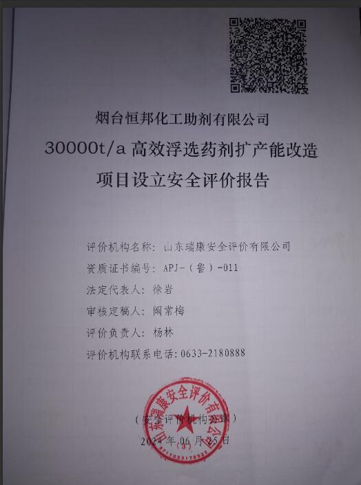 烟台恒邦化工助剂有限公司30000t/a高效浮选药剂扩产能改造项目设立安全评价报告13